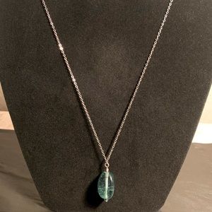 Silver necklace with blue glass bead